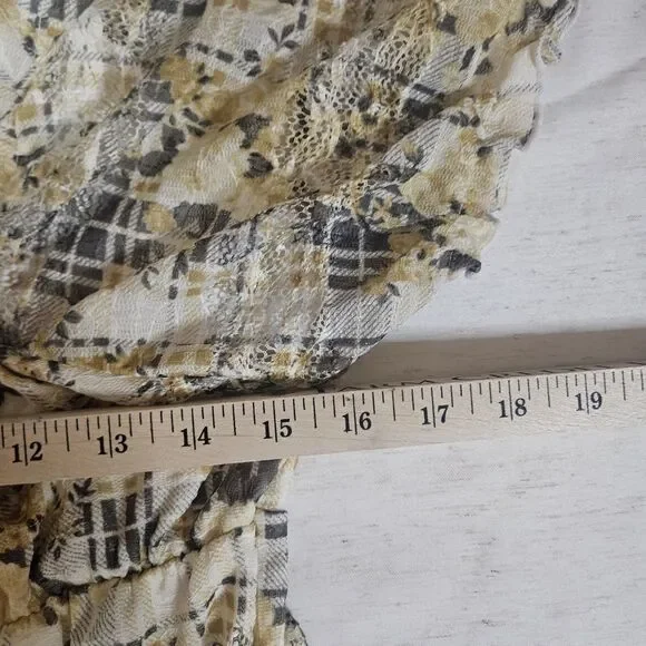 Mini Milkmaid Babydoll Puff Sleeve Dress M Sheer Lace Floral Plaid Twee Yellow - Picture 10 of 12